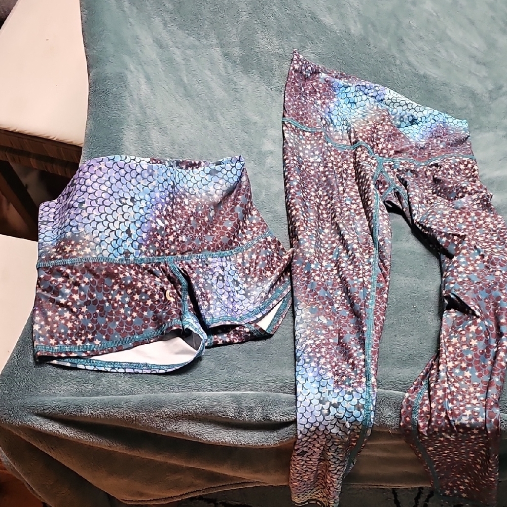 Teeki Teal Mermaid Fairytale Athletic Shorts And Legging Set.
